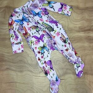 Posh Peanut Butterfly Print Ruffle Bottom Footie 0-3M NWOT